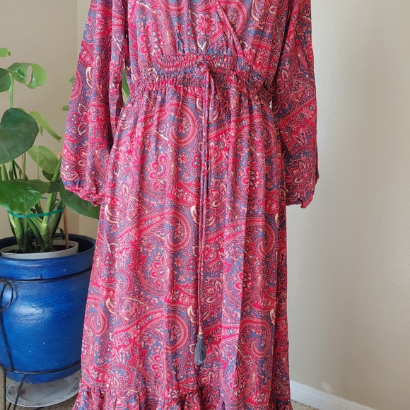 Chaudry - Boho Maxi Slight high-low Peasant Floral Paisley Ruffle Dress Size L - Picture 7 of 7